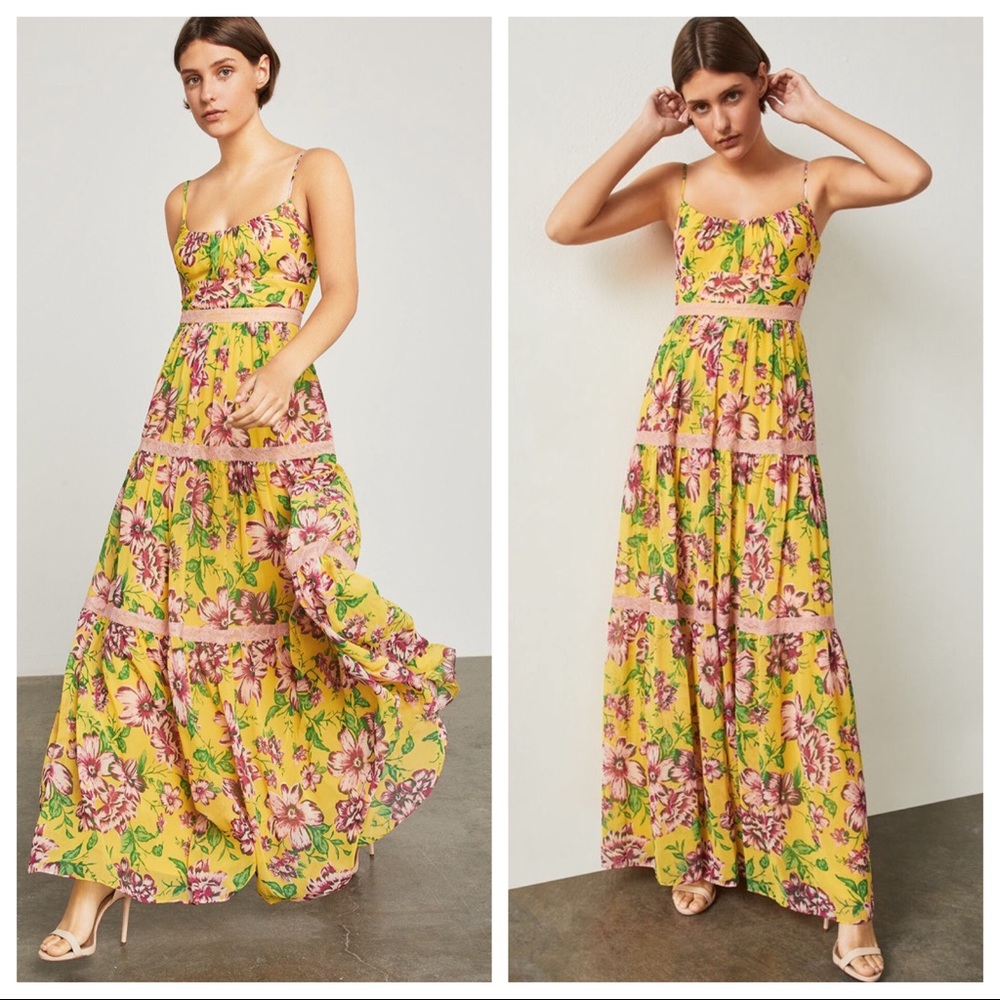 BCBGMaxAzria Yellow and Pink Floral Maxi Dress